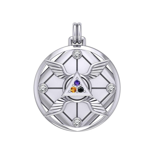 Growth and Protection Triangle Wings Silver Pendant with Gem TPD5957 - peterstone.dropshipping