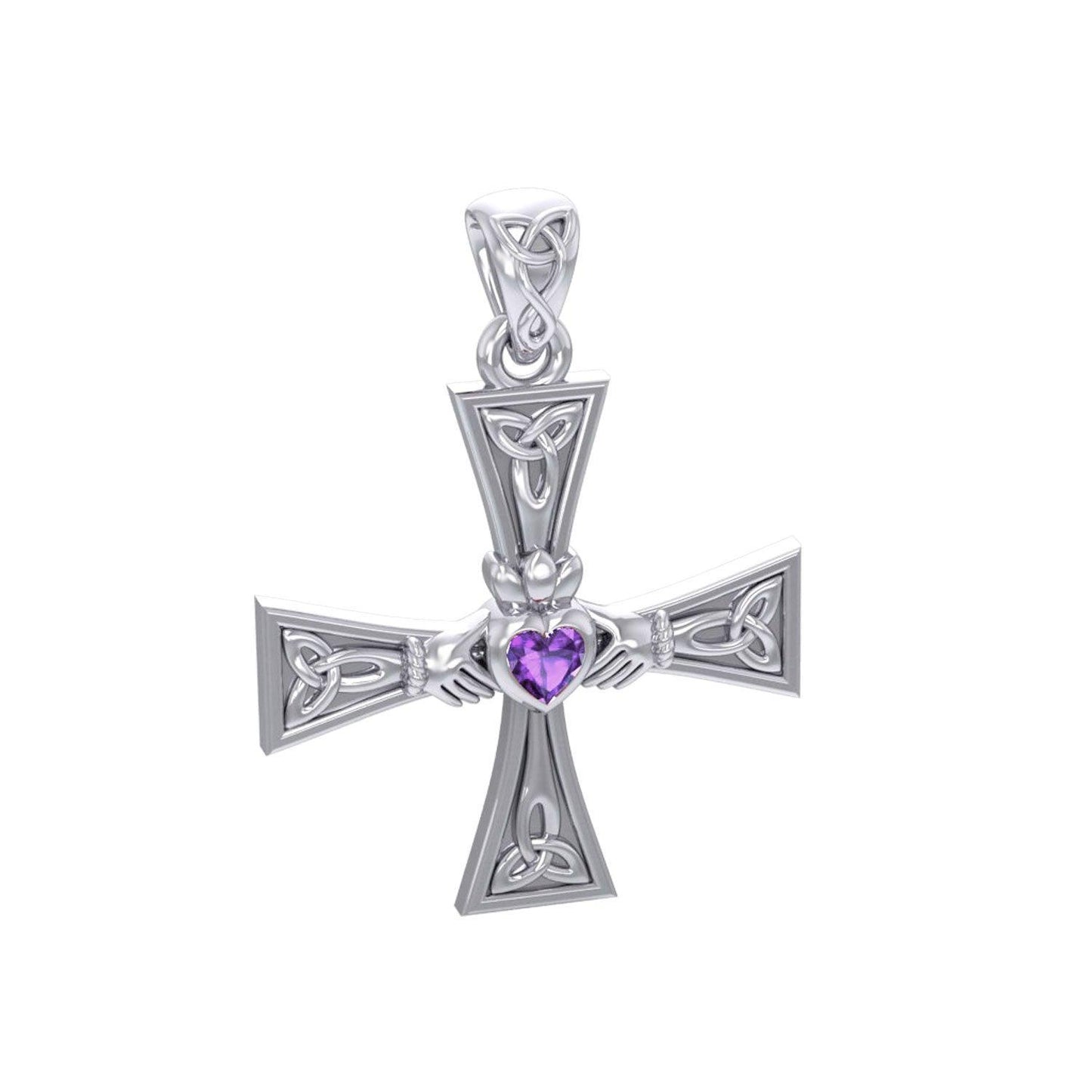 Celtic Cross and Claddagh Silver Pendant with Gem TPD5971 - peterstone.dropshipping