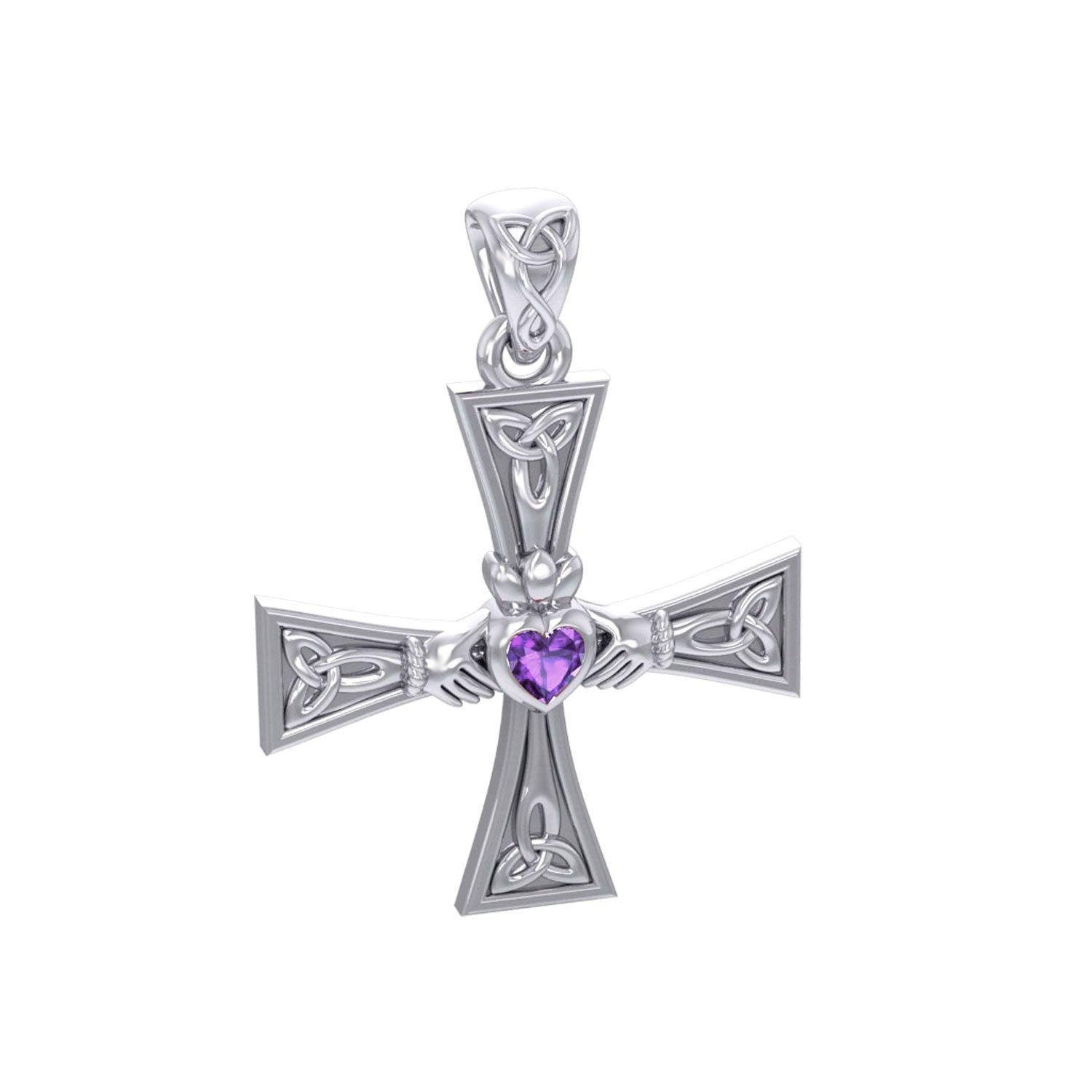 Celtic Cross and Claddagh Silver Pendant with Gem TPD5971 - peterstone.dropshipping