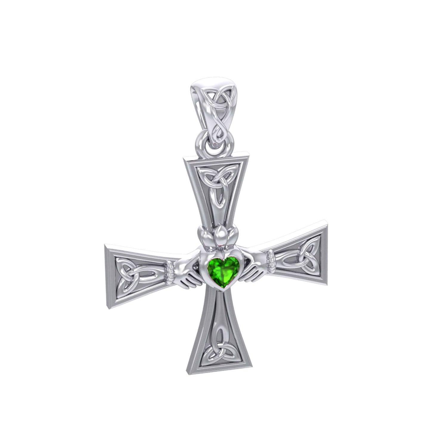 Celtic Cross and Claddagh Silver Pendant with Gem TPD5971 - peterstone.dropshipping