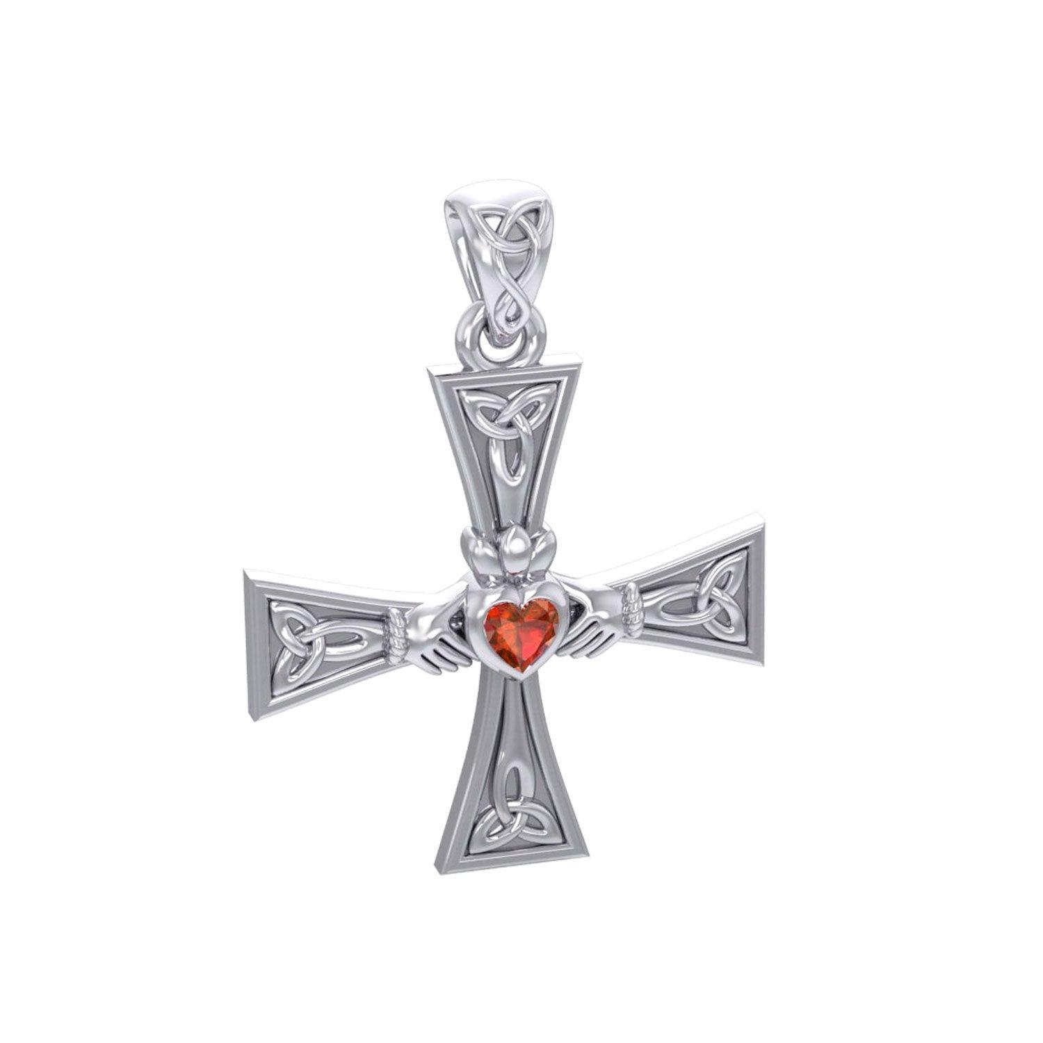 Celtic Cross and Claddagh Silver Pendant with Gem TPD5971 - peterstone.dropshipping
