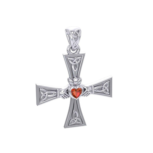 Celtic Cross and Claddagh Silver Pendant with Gem TPD5971 - peterstone.dropshipping