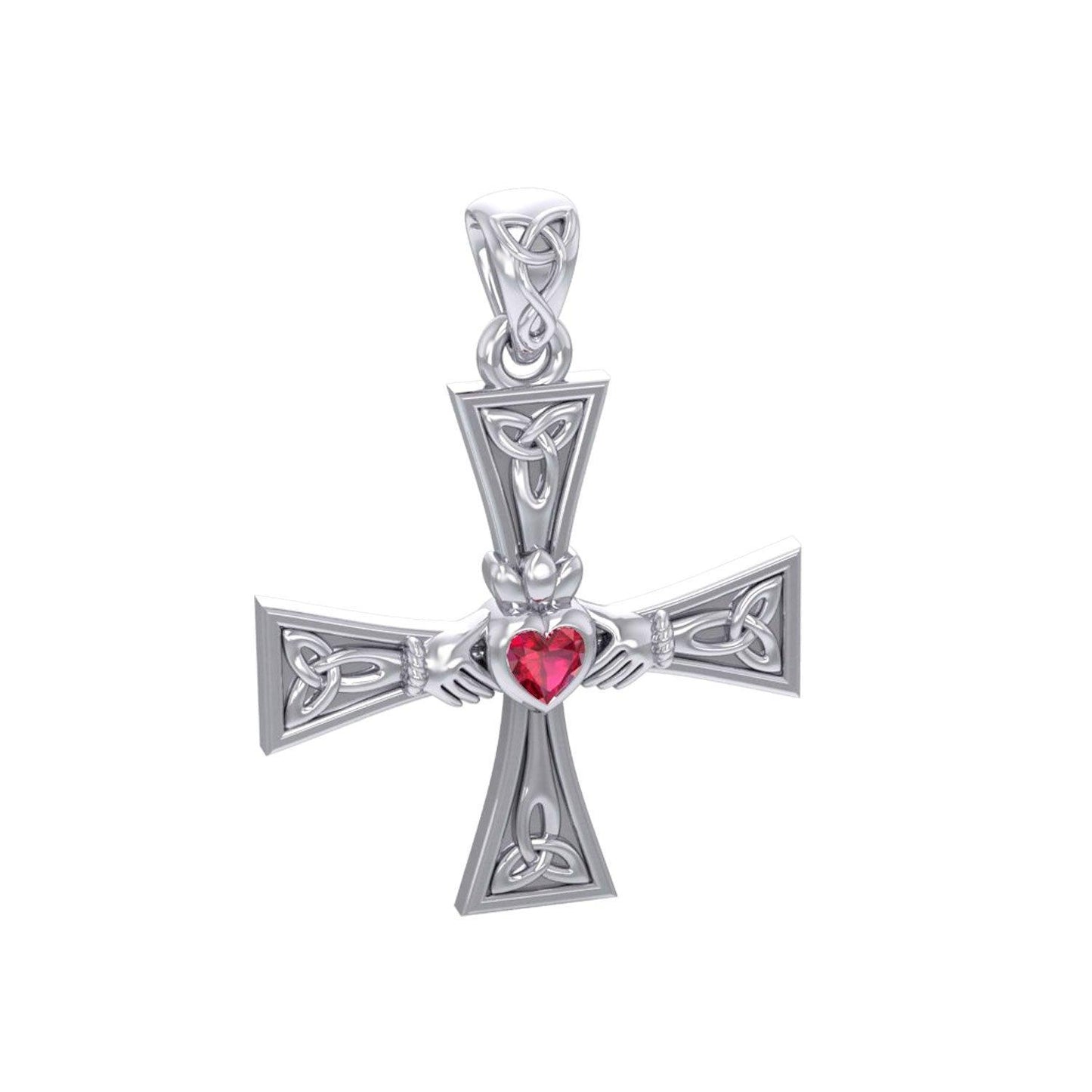 Celtic Cross and Claddagh Silver Pendant with Gem TPD5971 - peterstone.dropshipping