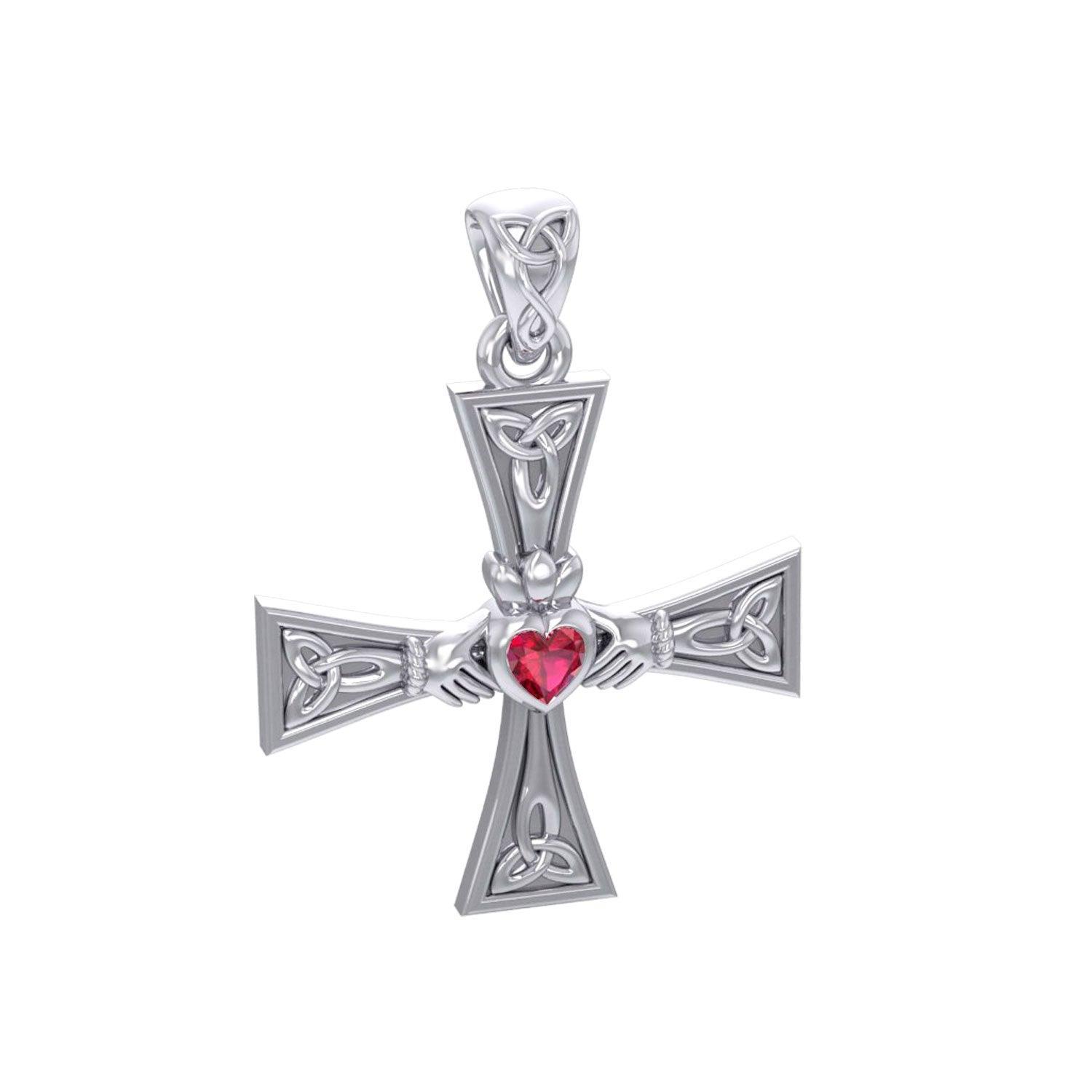 Celtic Cross and Claddagh Silver Pendant with Gem TPD5971 - peterstone.dropshipping