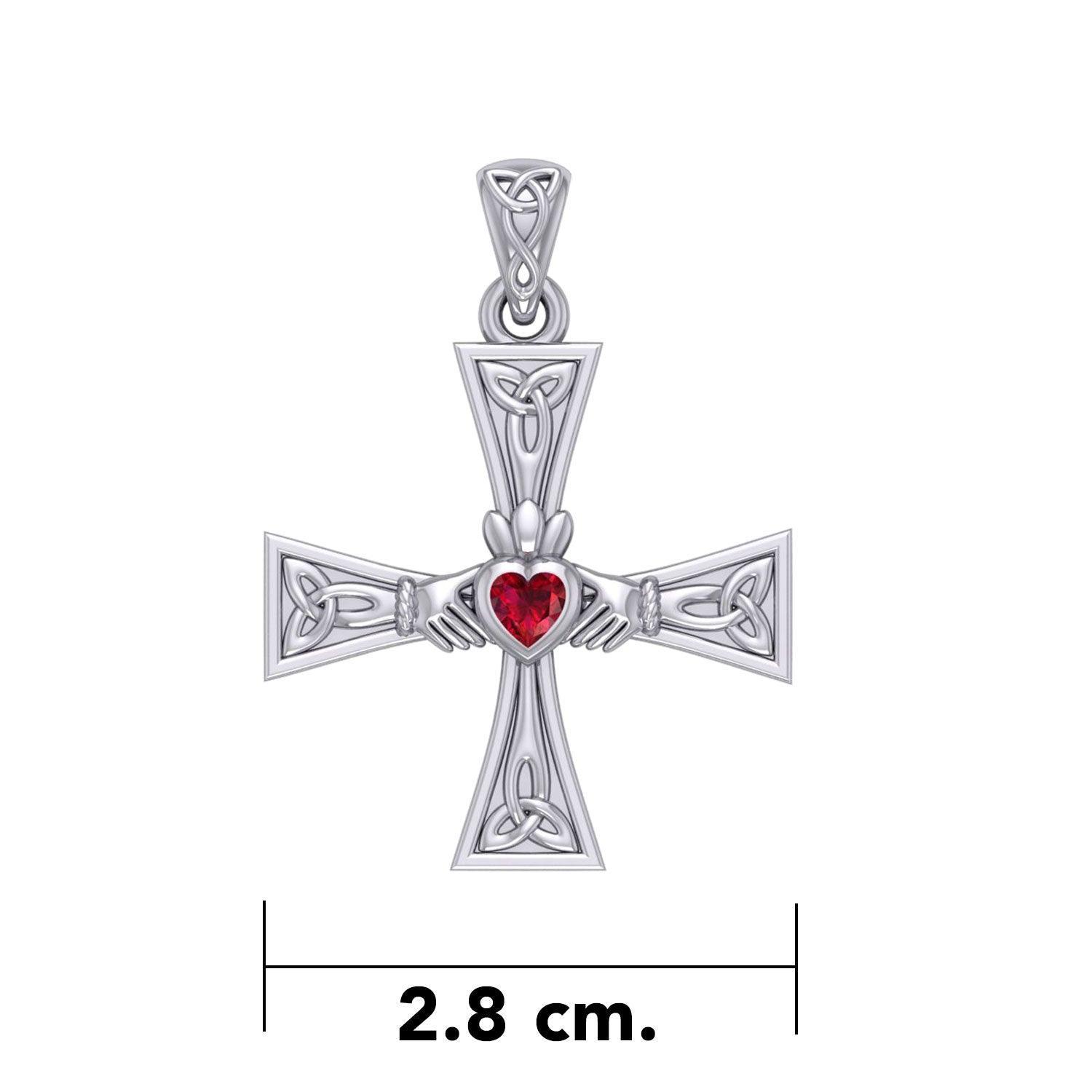 Celtic Cross and Claddagh Silver Pendant with Gem TPD5971 - peterstone.dropshipping