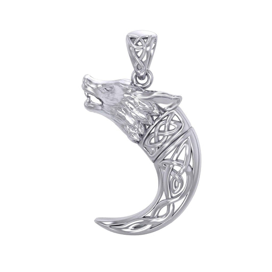 Wolf with Celtic Viking Norse Horn Silver Pendant TPD5979 - peterstone.dropshipping