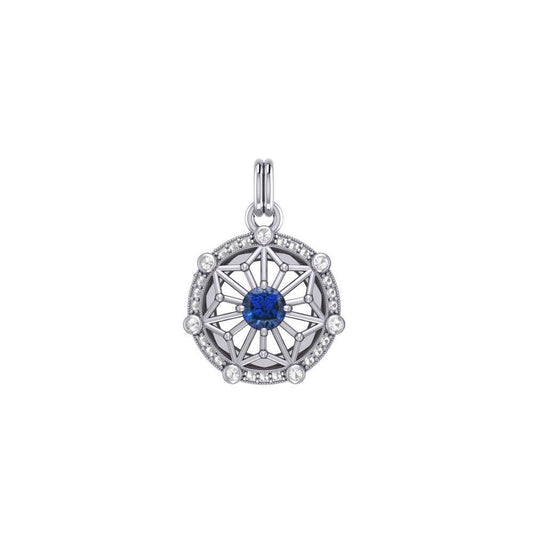 Small Round Tetragram Energy Symbol Silver Pendant with Gemstone TPD5984 - peterstone.dropshipping