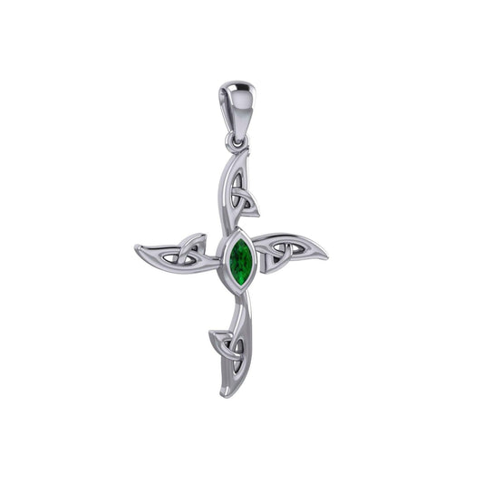 A beautiful statement of pride and faith ~ Sterling Silver Jewelry Celtic Cross Pendant with Gem TPD5988 - peterstone.dropshipping