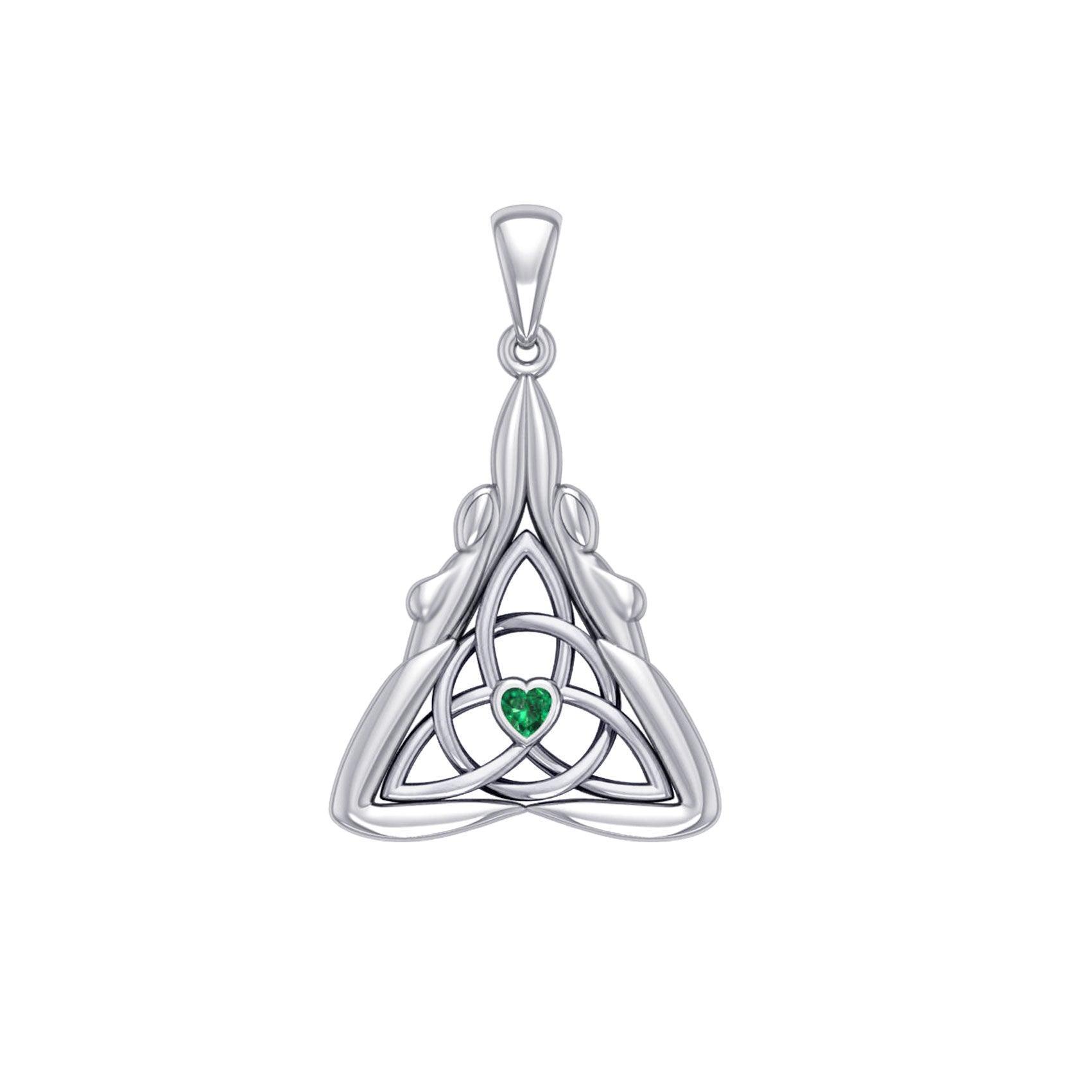 Double Goddess with Celtic Triquetra Silver Pendant with Gemstone TPD5989 - peterstone.dropshipping