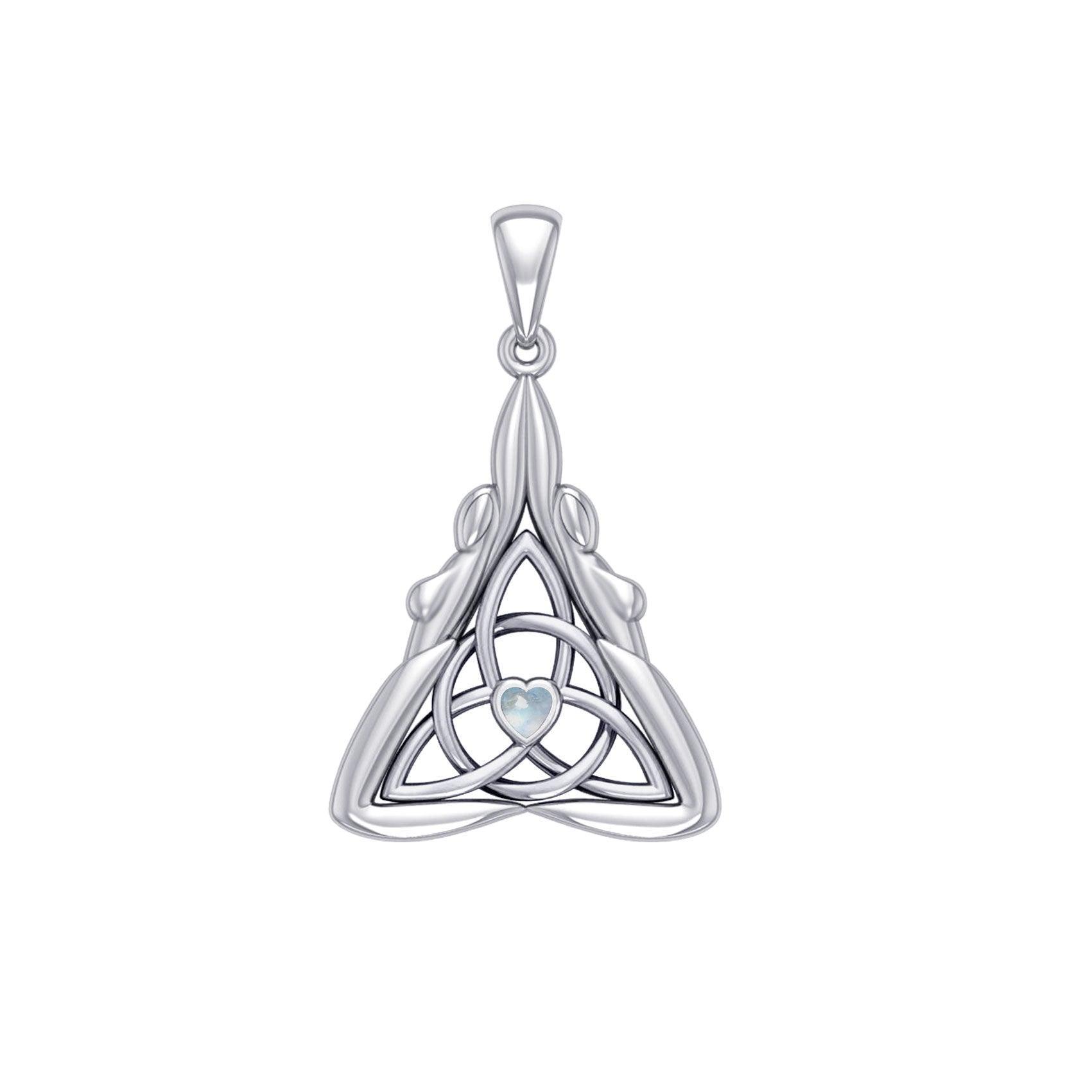 Double Goddess with Celtic Triquetra Silver Pendant with Gemstone TPD5989 - peterstone.dropshipping