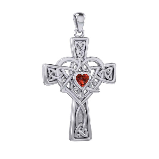 Celtic Heart Birthstone Trinity Cross Silver Pendant TPD5991 - peterstone.dropshipping