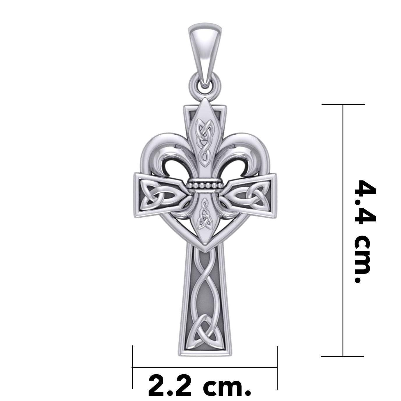 A powerful combination of Celtic elements ~ Sterling Silver Jewelry Pendant in Fleur-de-Lis and Celtic Cross TPD5994 - peterstone.dropshipping