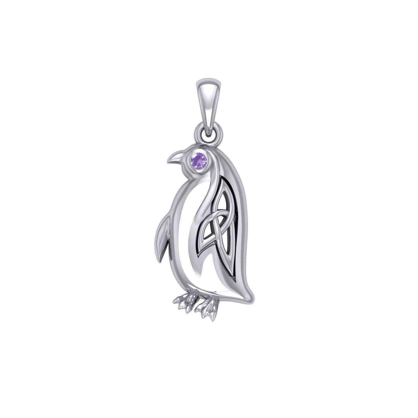 Celtic Spirit of The Antarctic Penguin Silver Pendant with Gem TPD6010 - peterstone.dropshipping