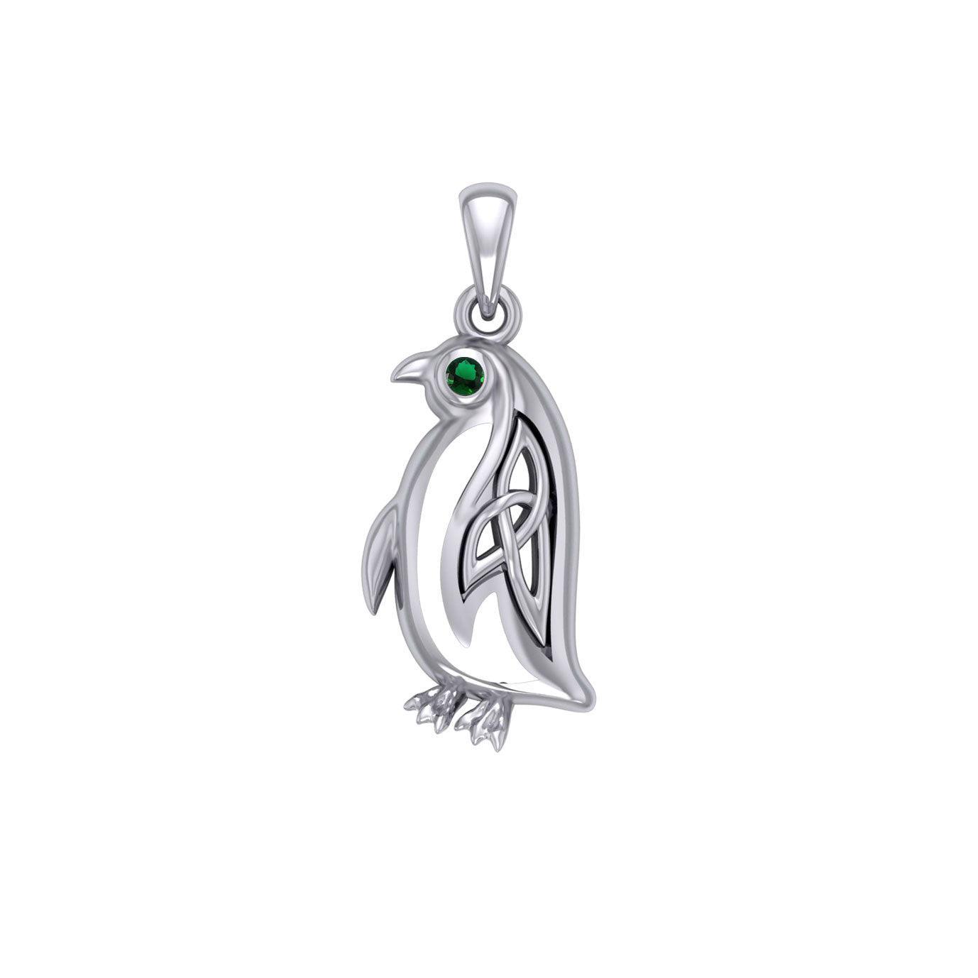 Celtic Spirit of The Antarctic Penguin Silver Pendant with Gem TPD6010 - peterstone.dropshipping