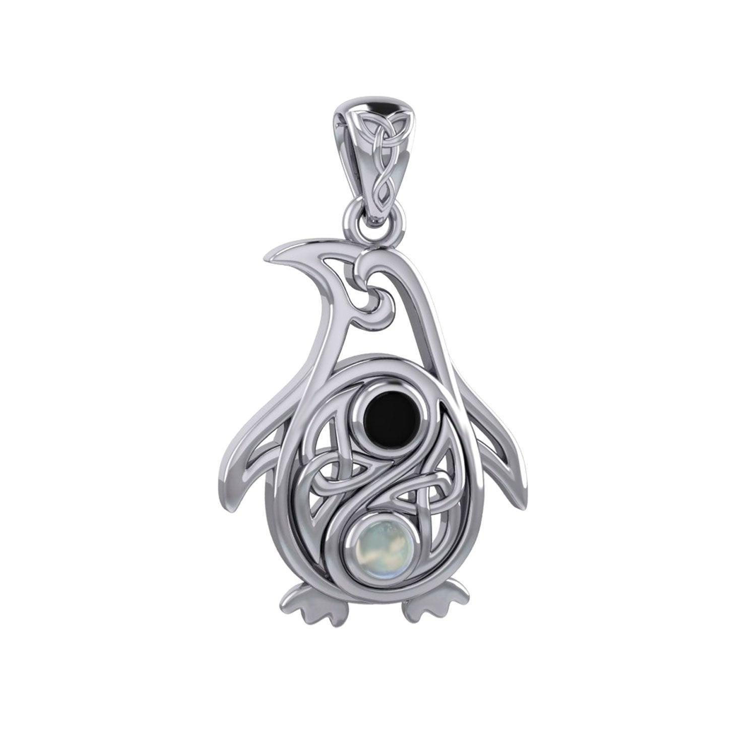 Celtic Yin Yang Spirit of The Antarctic Penguin Silver Pendant with Gem TPD6014 - peterstone.dropshipping