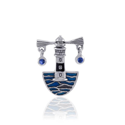 Lighthouse Sterling Silver with Navy Blue Enamel Pendant TPD602 - Peter Stone Wholesale