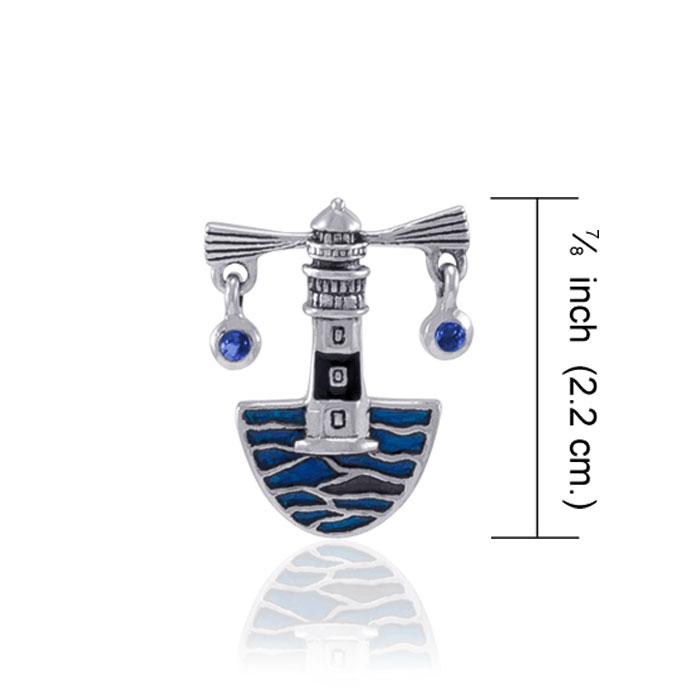 Lighthouse Sterling Silver with Navy Blue Enamel Pendant TPD602 - Peter Stone Wholesale