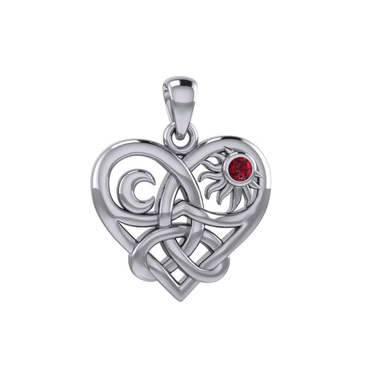 Celtic Trinity Heart with Sun and Moon Silver Pendant with Gemstone TPD6026 - peterstone.dropshipping