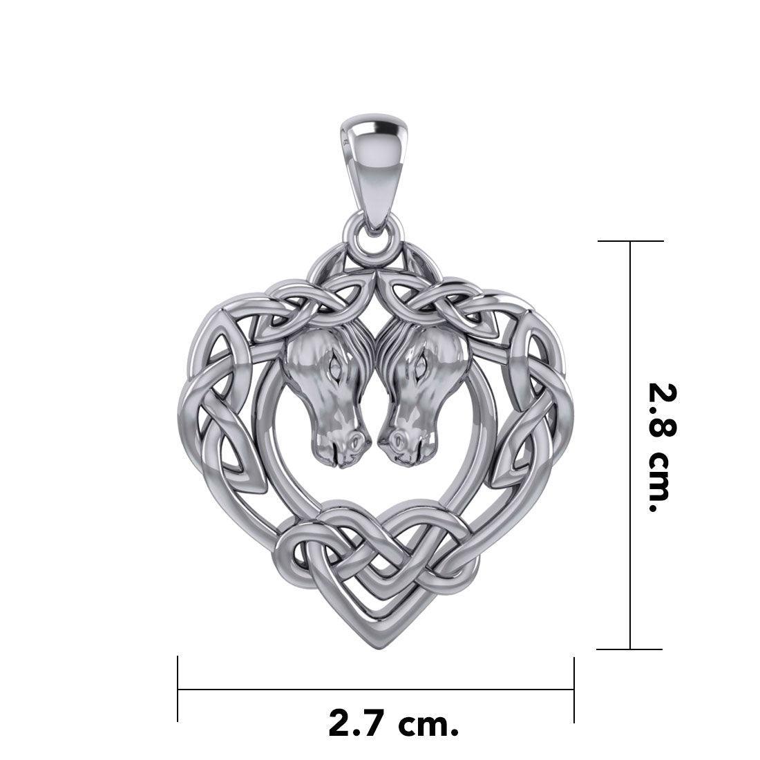 Double Horses in The Celtic Heart Silver Pendant TPD6027 - peterstone.dropshipping