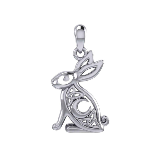 Celtic Rabbit or Hare With Crescent Moon Silver Pendant TPD6036 - peterstone.dropshipping