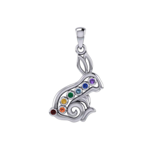 Rabbit or Hare Silver Pendant with Chakra Gemstone TPD6039 - peterstone.dropshipping