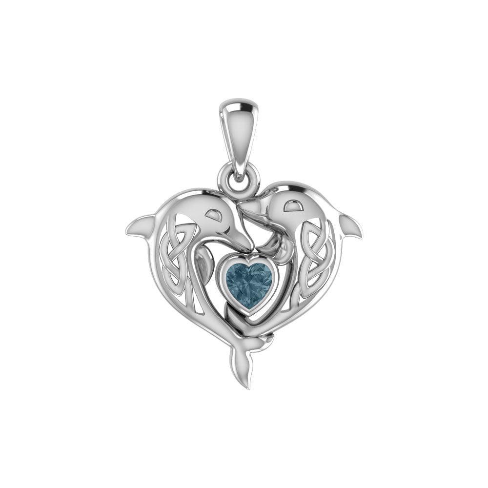 Celtic Double Dolphin With Heart Gemstone Pendant TPD6046 - peterstone.dropshipping