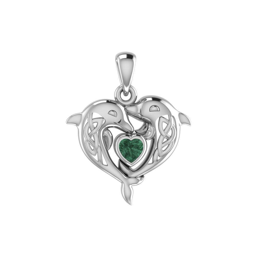 Celtic Double Dolphin With Heart Gemstone Pendant TPD6046 - peterstone.dropshipping