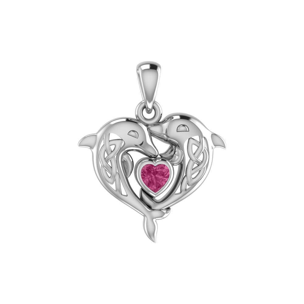 Celtic Double Dolphin With Heart Gemstone Pendant TPD6046 - peterstone.dropshipping
