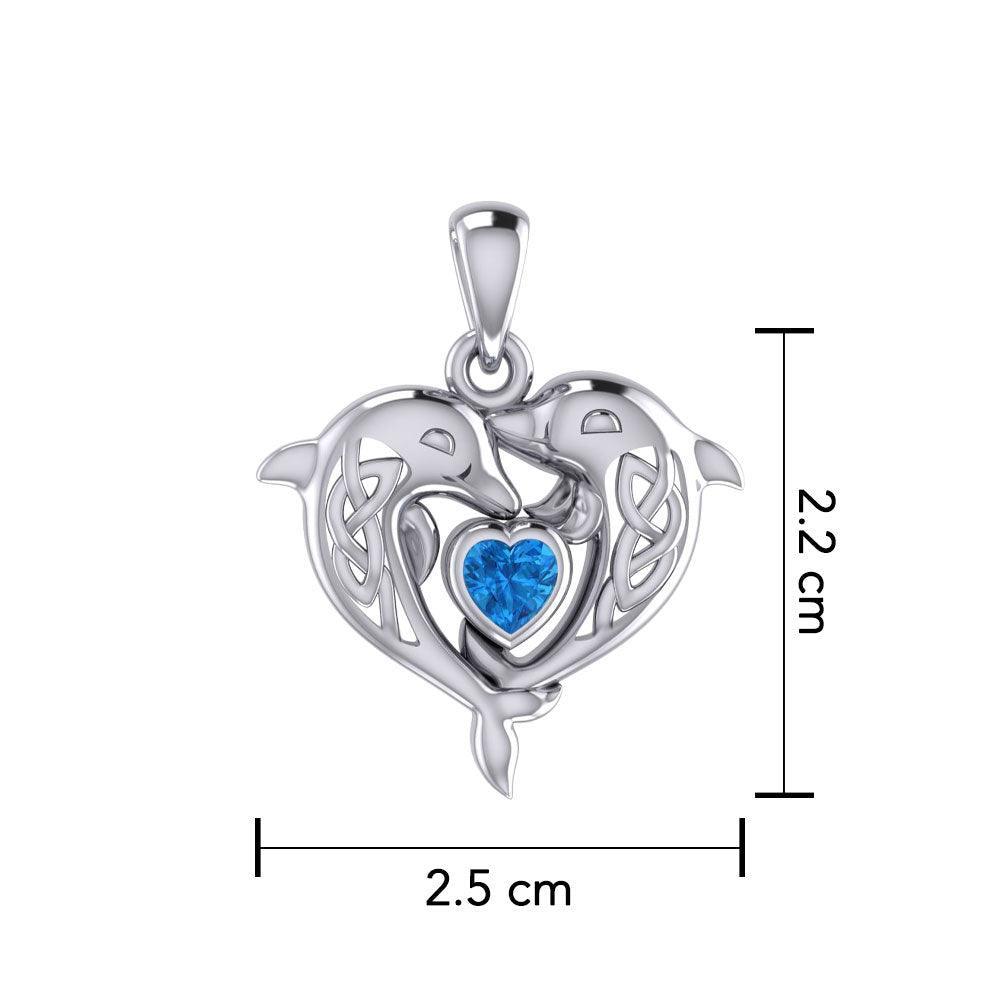 Celtic Double Dolphin With Heart Gemstone Pendant TPD6046 - peterstone.dropshipping