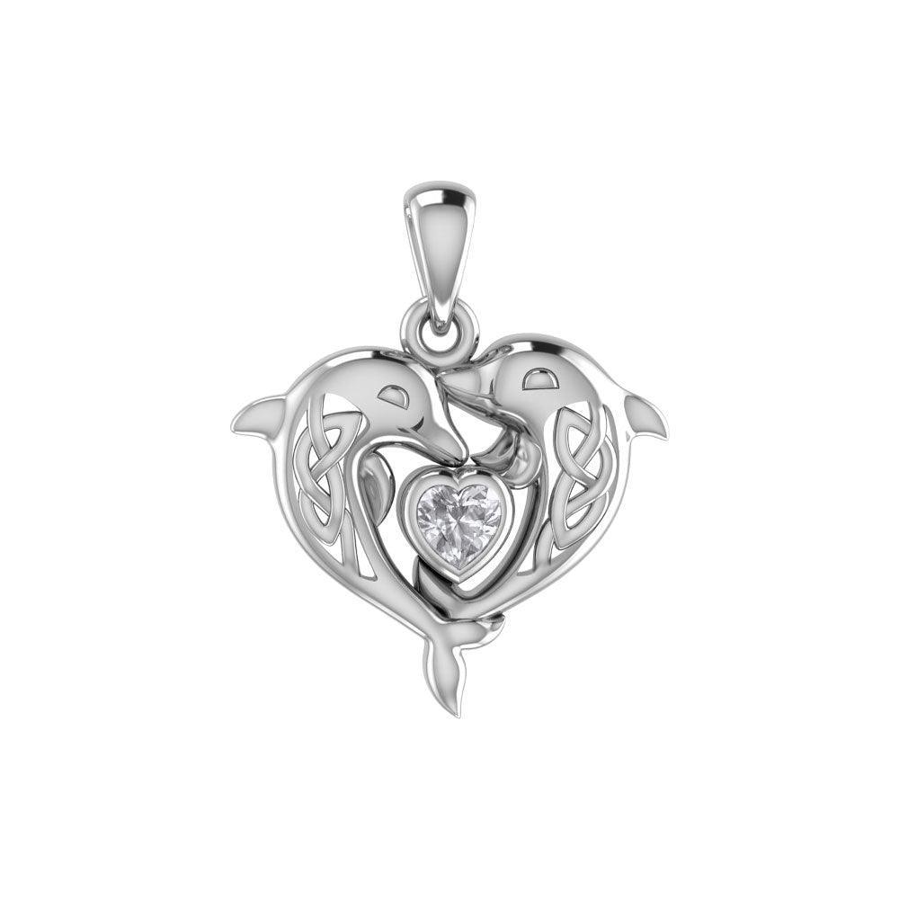 Celtic Double Dolphin With Heart Gemstone Pendant TPD6046 - peterstone.dropshipping