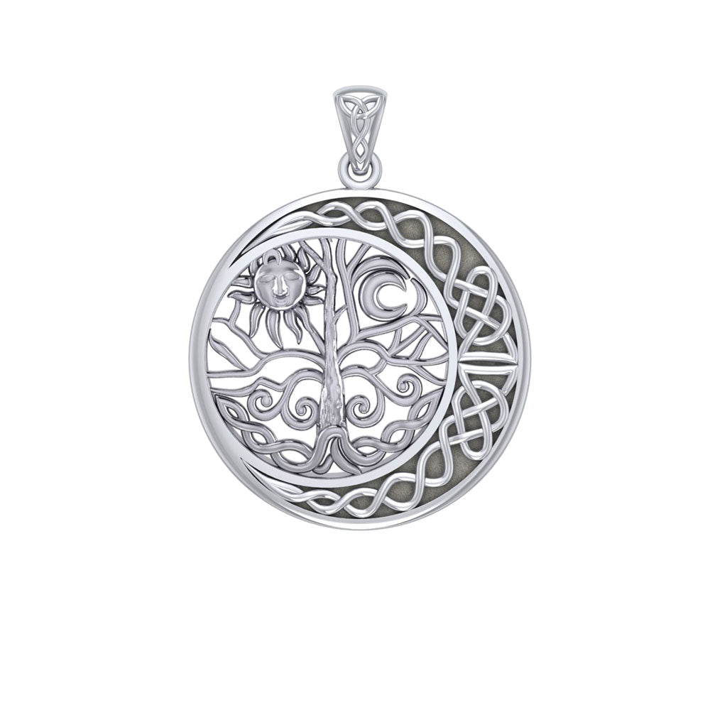 The Tree of Life on Celtic Crescent Moon Silver Pendant TPD6053