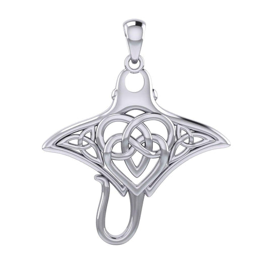Manta Ray with Celtic Heart in the center Silver Pendant TPD6059 - peterstone.dropshipping