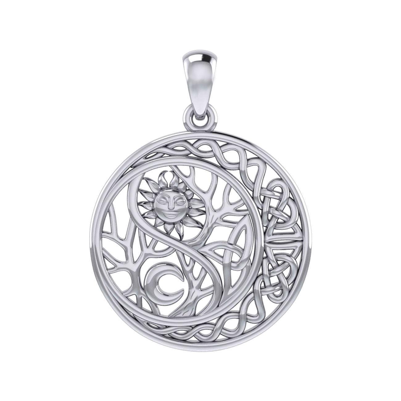 The Yin Yang Tree of Life on Celtic Crescent Moon Silver Pendant TPD6060 - peterstone.dropshipping