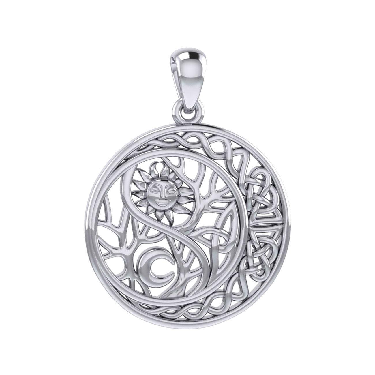 The Yin Yang Tree of Life on Celtic Crescent Moon Silver Pendant TPD6060 - peterstone.dropshipping