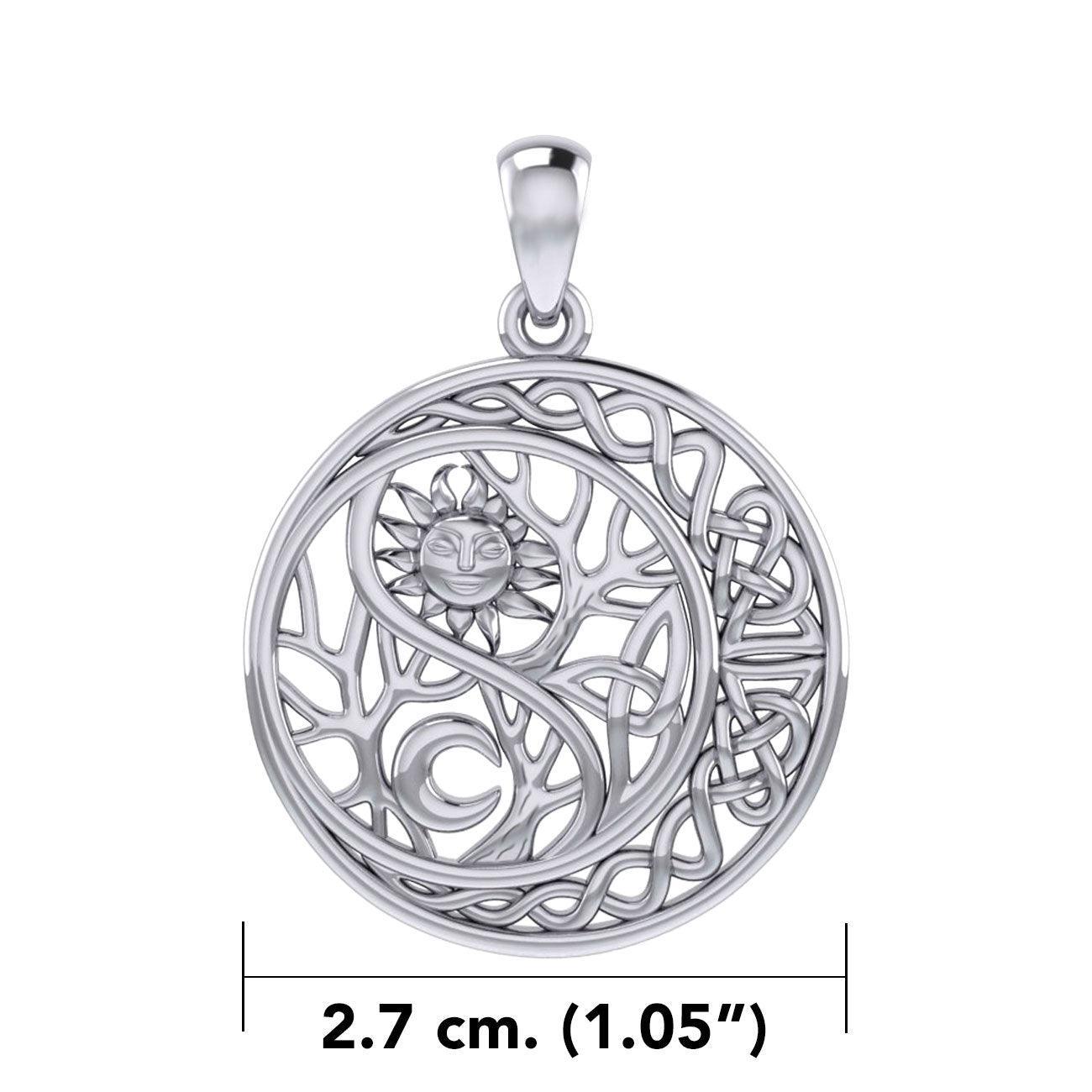 The Yin Yang Tree of Life on Celtic Crescent Moon Silver Pendant TPD6060 - peterstone.dropshipping