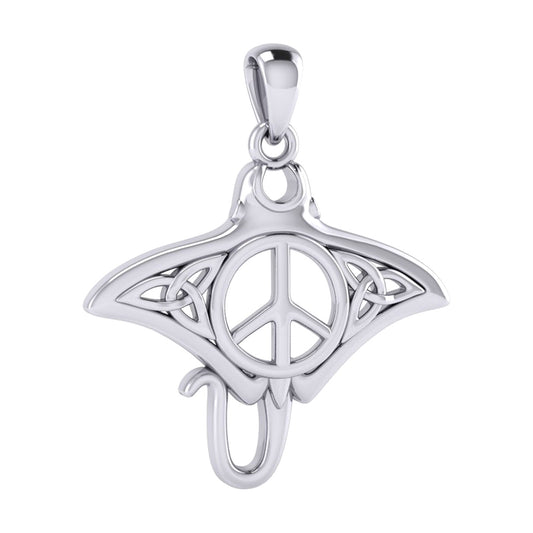 Celtic Manta Ray with Peace Symbol Silver Pendant TPD6070
