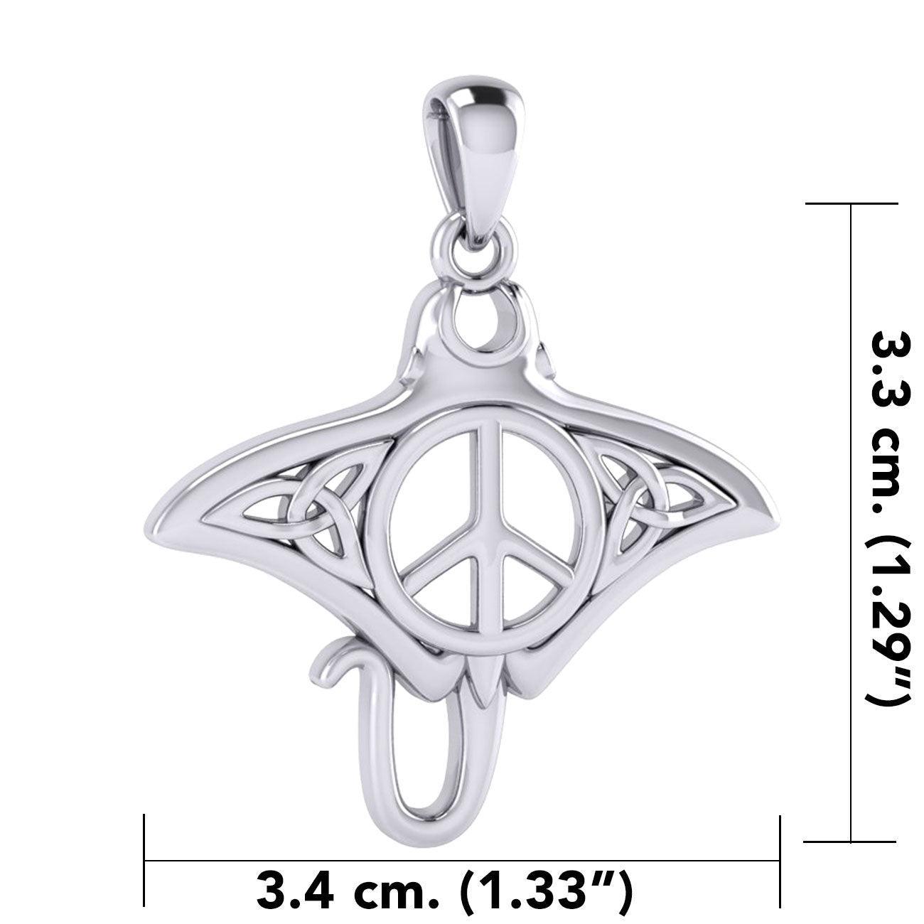 Celtic Manta Ray with Peace Symbol Silver Pendant TPD6070 - peterstone.dropshipping