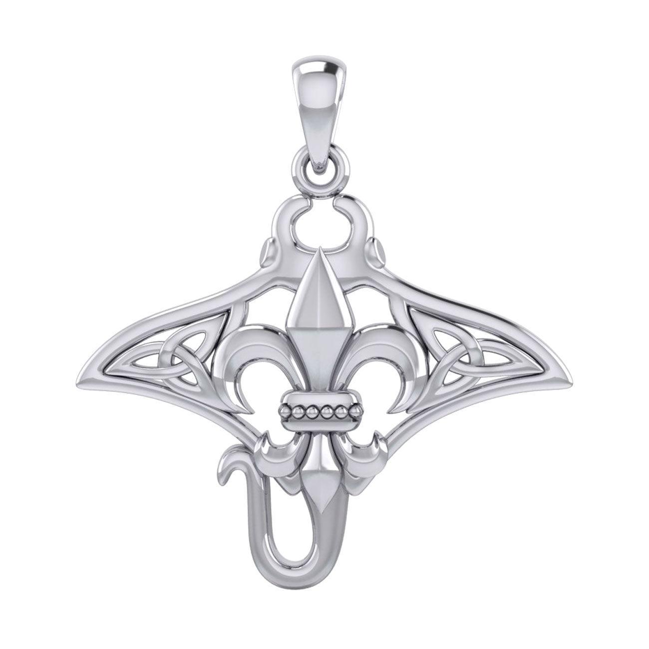 Celtic Manta Ray with Fleur De Lis Symbol Silver Pendant TPD6073 - peterstone.dropshipping