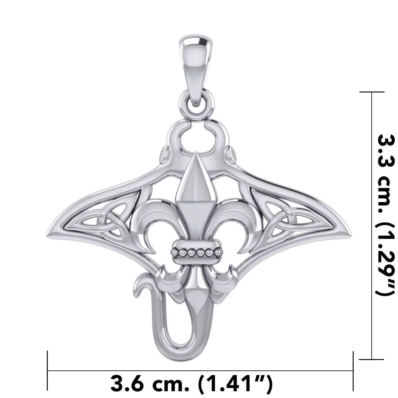 Celtic Manta Ray with Fleur De Lis Symbol Silver Pendant TPD6073 - peterstone.dropshipping