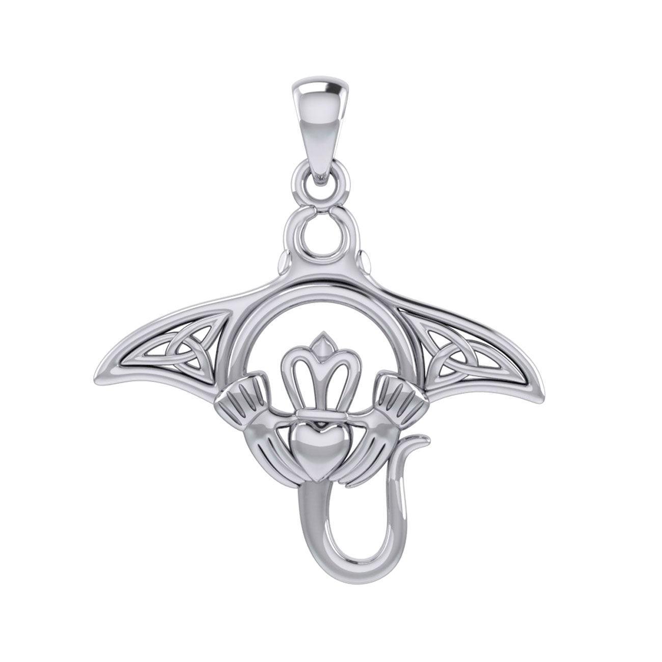 The Celtic Manta Ray Silver Pendant with Claddagh Symbol TPD6074 - peterstone.dropshipping