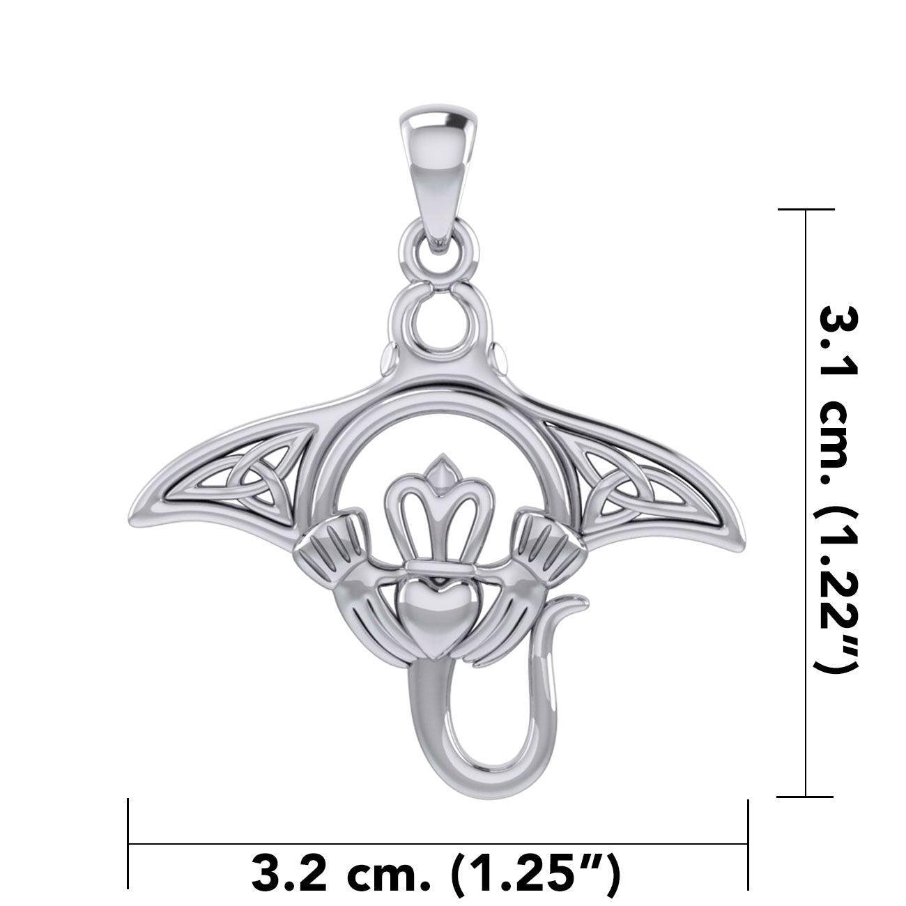 The Celtic Manta Ray Silver Pendant with Claddagh Symbol TPD6074 - peterstone.dropshipping