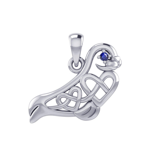 Seal with double Celtic Heart and Gemstone Eye Silver Pendant TPD6076 - peterstone.dropshipping