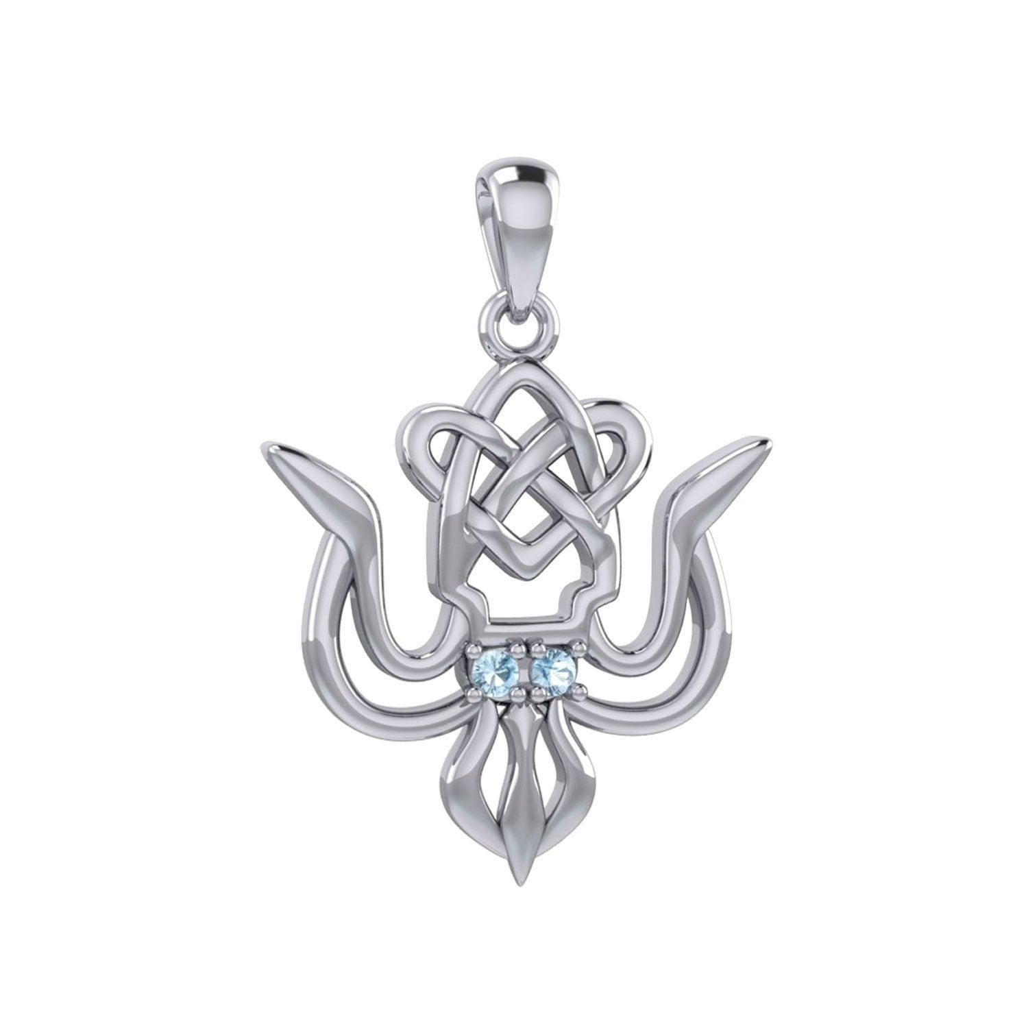 Cuttlefish with Celtic Heart and Gemstone Eyes Silver Pendant TPD6077 - peterstone.dropshipping