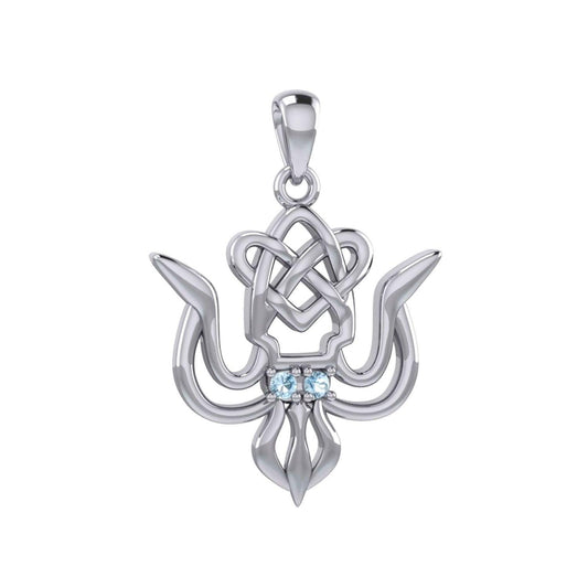 Cuttlefish with Celtic Heart and Gemstone Eyes Silver Pendant TPD6077 - peterstone.dropshipping