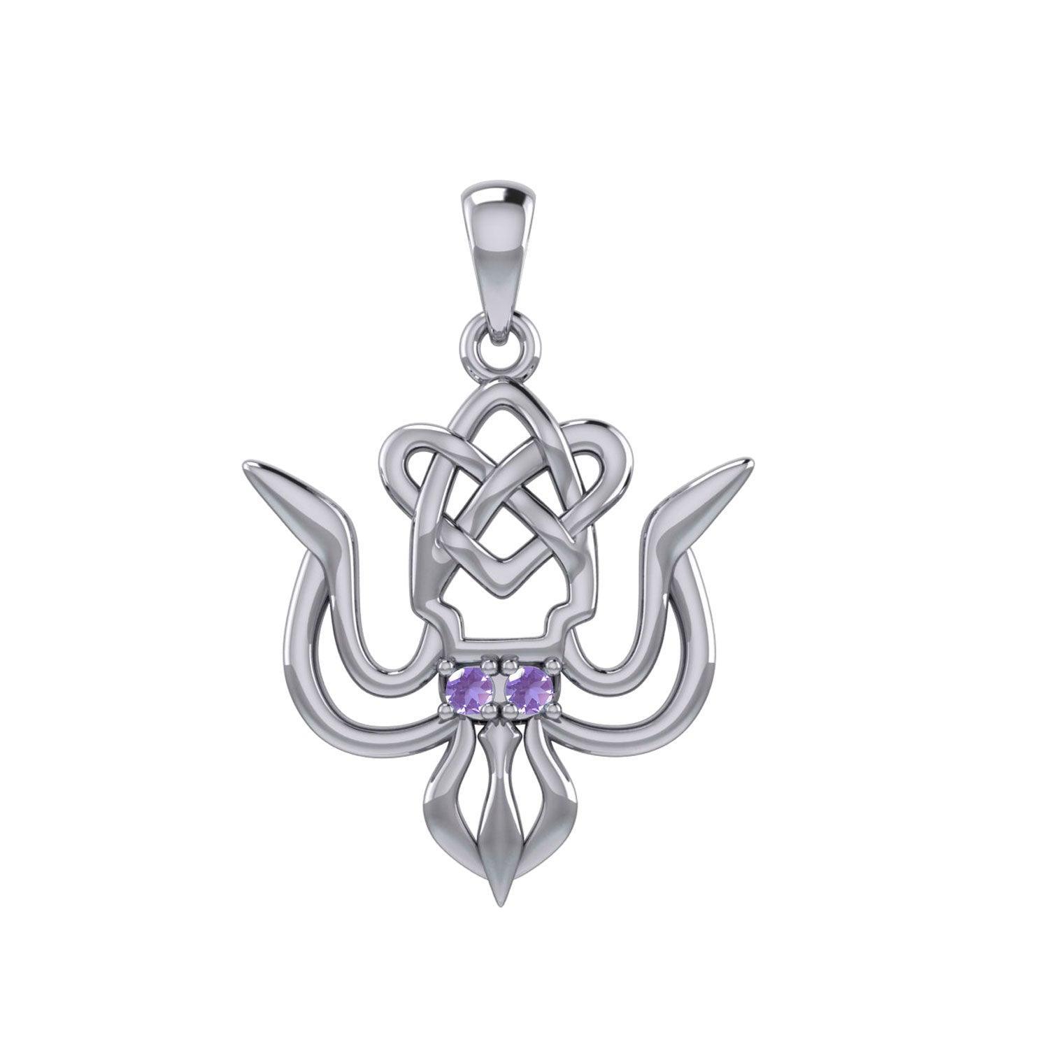 Cuttlefish with Celtic Heart and Gemstone Eyes Silver Pendant TPD6077 - peterstone.dropshipping