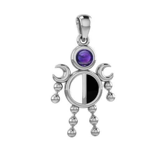 Half Moon Phase Silver Doll Pendant With Gem TPD6107 - peterstone.dropshipping
