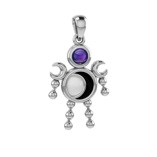 Crescent Moon Phase Silver Doll Pendant With Gem TPD6108 - peterstone.dropshipping