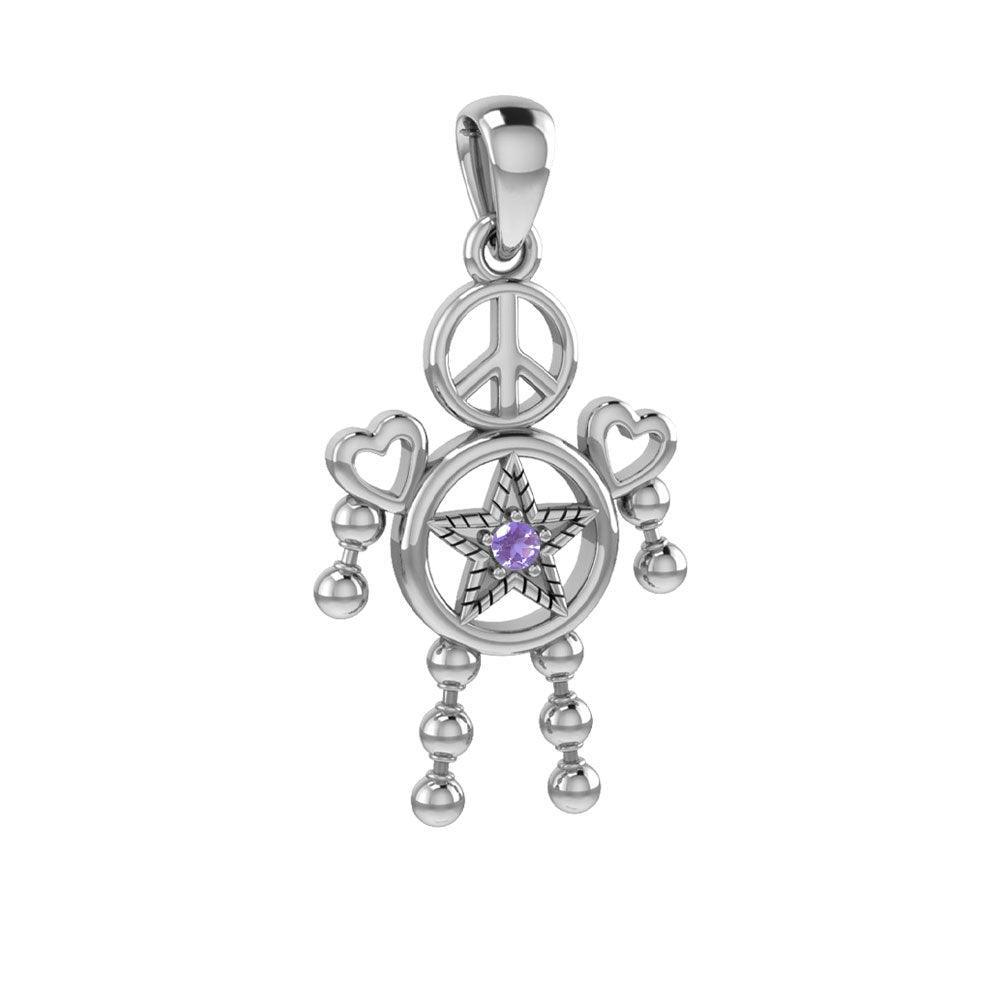 Peace Star and Love Doll Silver Pendant With Gem TPD6109 - peterstone.dropshipping