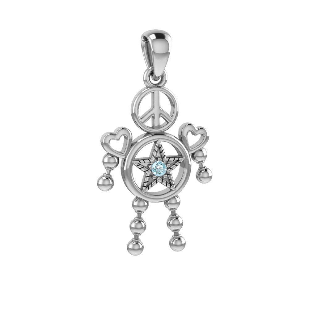 Peace Star and Love Doll Silver Pendant With Gem TPD6109 - peterstone.dropshipping