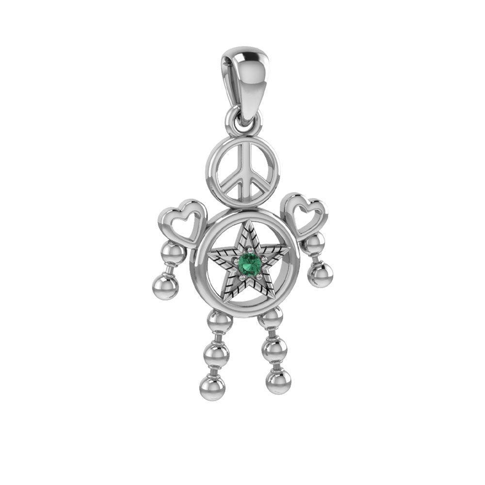 Peace Star and Love Doll Silver Pendant With Gem TPD6109 - peterstone.dropshipping